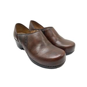 Dansko Clogs Mules Brown Leather Stitching Slip On Women Size 37 US 6.5/7 M